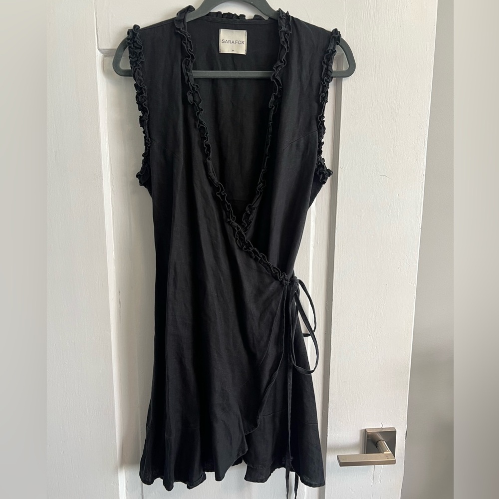 Sara Fox Australia Linen Black Wrap Dress